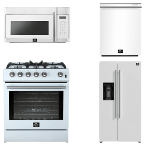 FORNO Espresso Package - 30" Gas Range, Over-The-Range Microwave, 36" Refrigerator with Water Dispenser/Ice Maker and Dishwasher in White with Silver Accents, AP4-1116WHT-S14