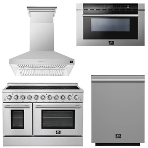 FORNO Appliance Package - 48" Electric Range, Range Hood, Dishwasher and 24" Microwave Drawer