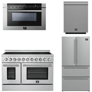 FORNO Appliance Package - 48" Electric Range, 36" Refrigerator, Dishwasher, 24" Microwave Drawer