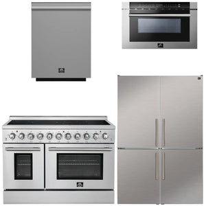 FORNO Appliance Package - 48" Electric Range, 48" Refrigerator, Dishwasher, 24" Microwave Drawer
