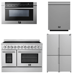 FORNO Appliance Package - 48" Electric Range, 48" Refrigerator, Dishwasher, 24" Microwave Drawer
