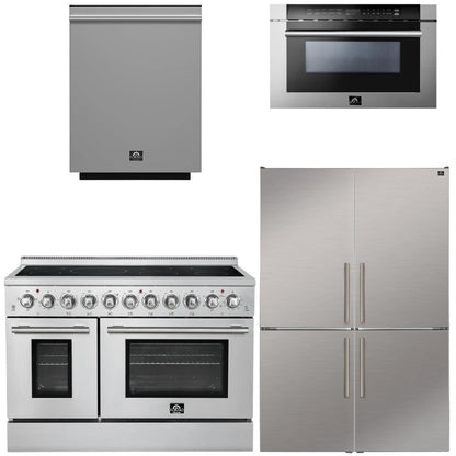FORNO Appliance Package - 48" Electric Range, 48" Refrigerator, Dishwasher, 30" Microwave Drawer