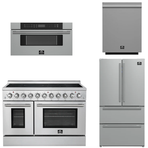 FORNO Appliance Package - 48" Electric Range, 36" Refrigerator, Dishwasher, 30" Microwave Drawer