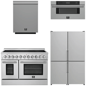FORNO Appliance Package - 48" Electric Range, 48" Refrigerator, Dishwasher, 30" Microwave Drawer