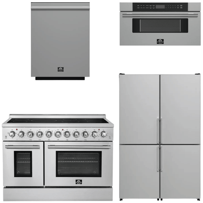 FORNO Appliance Package - 48" Electric Range, 48" Refrigerator, Dishwasher, 30" Microwave Drawer