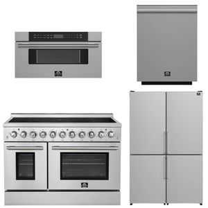 FORNO Appliance Package - 48" Electric Range, 48" Refrigerator, Dishwasher, 30" Microwave Drawer