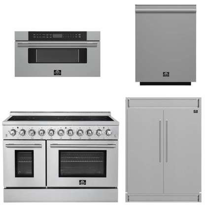 FORNO Appliance Package - 48" Electric Range, 60" Refrigerator, Dishwasher, 30" Microwave Drawer