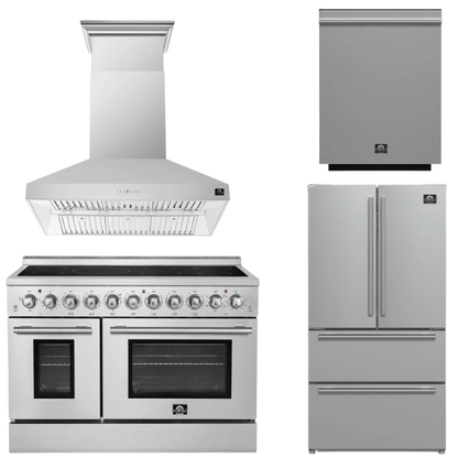 FORNO Appliance Package - 48" Electric Range, Range Hood, 36" Refrigerator and Dishwasher