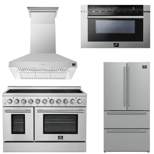 FORNO Appliance Package - 48" Electric Range, Range Hood, 36" Refrigerator and 24" Microwave Drawer