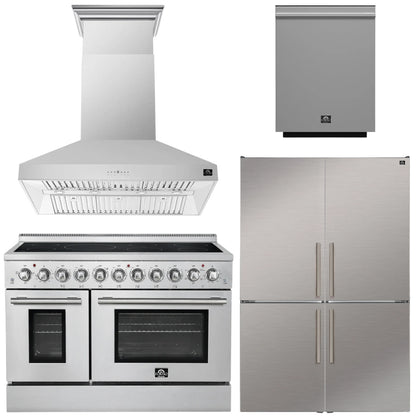 FORNO Appliance Package - 48" Electric Range, Range Hood, 48" Refrigerator and Dishwasher