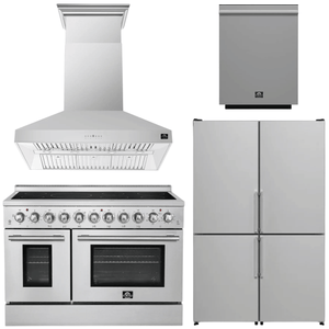 FORNO Appliance Package - 48" Electric Range, Range Hood, 48" Refrigerator and Dishwasher