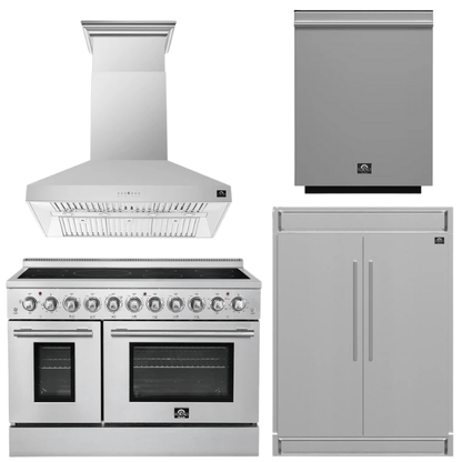 FORNO Appliance Package - 48" Electric Range, Range Hood, 60" Refrigerator and Dishwasher