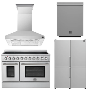 FORNO Appliance Package - 48" Electric Range, Range Hood, 48" Refrigerator and Dishwasher