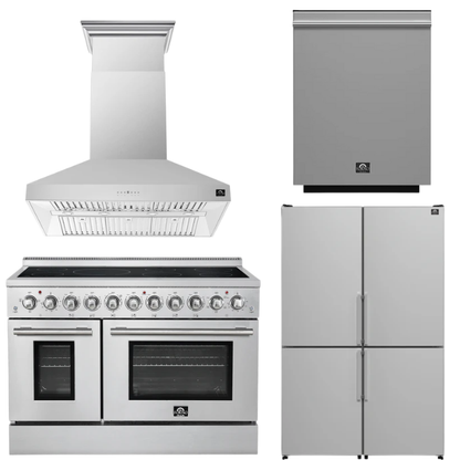 FORNO Appliance Package - 48" Electric Range, Range Hood, 48" Refrigerator and Dishwasher