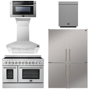 FORNO Appliance Package - 48" Electric Range, Range Hood, 48" Refrigerator, Dishwasher, 24" Microwave Drawer
