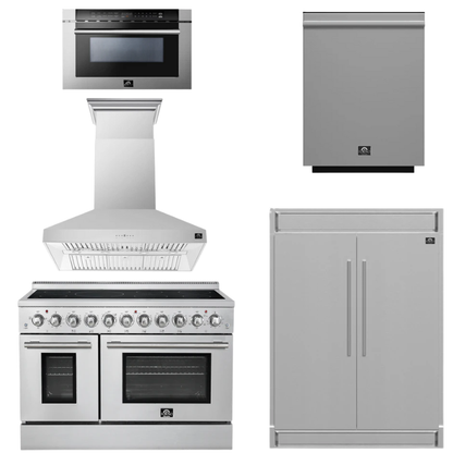 FORNO Appliance Package - 48" Electric Range, Range Hood, 60" Refrigerator, Dishwasher, 24" Microwave Drawer