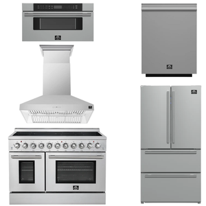 FORNO Appliance Package - 48" Electric Range, Range Hood, 36" Refrigerator, Dishwasher, 30" Microwave Drawer