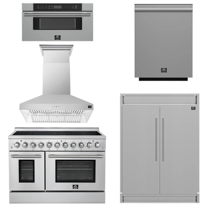 FORNO Appliance Package - 48" Electric Range, Range Hood, 60" Refrigerator, Dishwasher, 30" Microwave Drawer