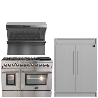 FORNO Appliance Package - 48 Inch Dual Fuel Range, Wall Mount Range Hood, 60 Inch Refrigerator, FBDL-017-02US