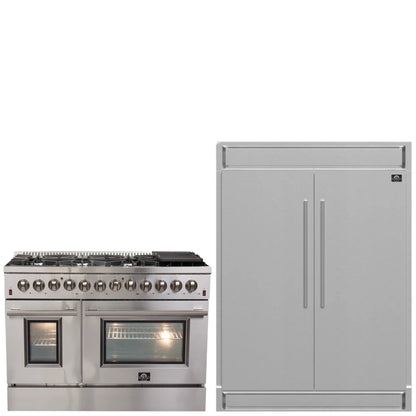 FORNO Appliance Package - 48" Dual Fuel Range and 60" Refrigerator with Modern Grill Trim, FBDL-017-03CAUS