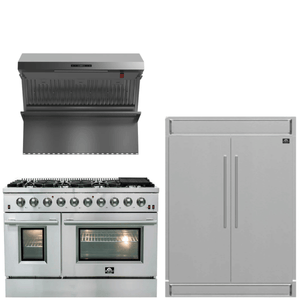 FORNO Appliance Package - 48 Inch Gas Range, Wall Mount Range Hood, 60 Inch Refrigerator, FBDL-018-02US