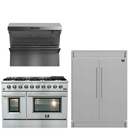 FORNO Appliance Package - 48 Inch Gas Range, Wall Mount Range Hood, 60 Inch Refrigerator, FBDL-018-02US