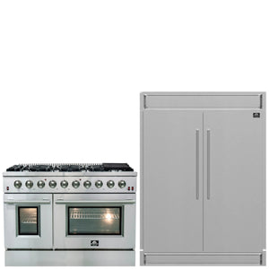 FORNO Appliance Package - 48" Gas Range and 60" Refrigerator with Modern Grill Trim, FBDL-018-03CAUS