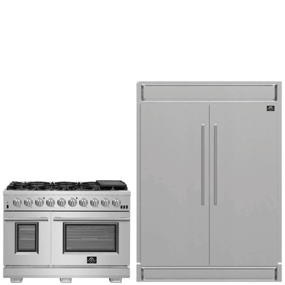 FORNO Appliance Package - 48" Gas Range and 60" Refrigerator with Grill Trim, FBDL-019-04CAUS