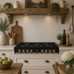 FORNO Ambassador Valente 48" Gas Cooktop, 8 Sealed Burners with 2 Dual Ring Burners, Cast Iron Grates in Black with Antique Brass Accents and Copper Rivet Trim, FCTGS5799-48CPBLK