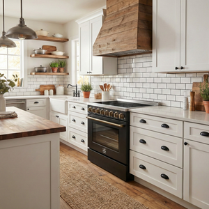 FORNO Paolo 36" 5.44 cu. ft. Freestanding Electric Range with True Convection Oven in Black with Antique Brass Accents, FFSEL6011-36BLK