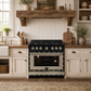 FORNO Ambassador Valente 36" 5.2 cu. ft. Gas Range, 6 Sealed Burners, Convection Oven in Black with Antique Brass Accents and Copper Rivet Trim, FFSGS6299-36CPBLK