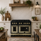 FORNO Ambassador Valente 48" 6.7 cu. ft. Gas Range, 8 Sealed Burners, Convection Oven in Black with Antique Brass Accents and Copper Rivet Trim, FFSGS6299-48CPBLK