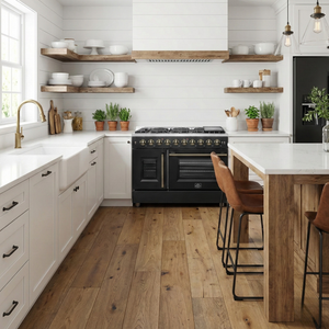 FORNO Galiano Package - 48" French Door Gas Range, Range Hood, 46.8" Refrigerator with Bottom Freezer and Ice Maker, Dishwasher, 24" Microwave Drawer in Black with Antique Brass Accents, AP-FFSGS6444-48BLK-D