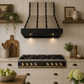 FORNO Ambassador Valente 36" 427 CFM Wall Mount Range Hood with 3 Speeds, LED Light in Fingerprint Resistant Black, Antique Brass and Copper Rivet Trim, FRHWM5099-36CPBLK