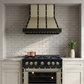 FORNO Ambassador Valente 36" 427 CFM Wall Mount Range Hood with 3 Speeds, LED Light in Fingerprint Resistant Black, Antique Brass and Copper Rivet Trim, FRHWM5099-36CPBLK