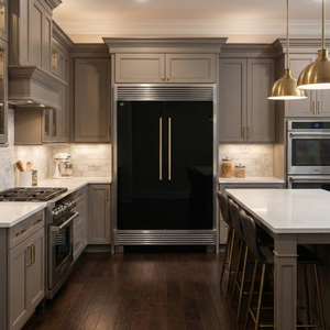 FORNO Maderno 60" 27.2 cu. ft. Convertible Refrigerator and Freezer with Grill Trim Kit in Black with Antique Brass Handles, FFFFD1722-60SG-BLK