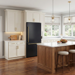 FORNO Espresso Milano 31" 17.2 cu. ft. Right Swing Refrigerator and Bottom Freezer in Black with Antique Brass Handles, FFFFD1785-31BLK