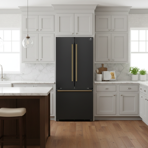 FORNO Espresso Gallipoli 30" 17.5 Cu. Ft. Refrigerator with Ice Maker in Black with Antique Brass Handles, FFFFD1974-31BLK