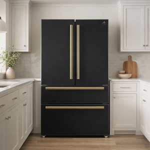 FORNO Espresso Moena 36" 19.2 cu. ft. Counter Depth Refrigerator with Ice Maker in Black with Antique Brass Handles, FFRBI1820-36BLK