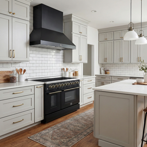 FORNO Paolo 48" 6.7 cu. ft. Freestanding Electric Range with True Convection Oven in Black with Antique Brass Accents, FFSEL6011-48BLK