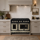 FORNO Ambassador Valente 48" 6.7 cu. ft. Dual Fuel Range, 8 Sealed Burners, Convection Oven in Black with Antique Brass Accents and Copper Rivet Trim, FFSGS6199-48CPBLK