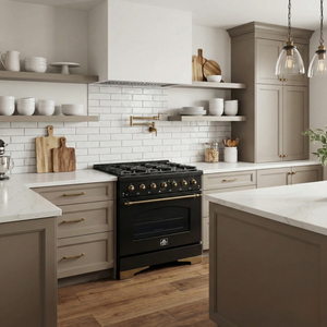 FORNO Antico 36" 4.5 cu. ft. Gas Range with 6 Sealed Burners in Black with Antique Brass Accents, FFSGS6219-36BLK