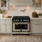 FORNO Ambassador Valente 36" 5.2 cu. ft. Gas Range, 6 Sealed Burners, Convection Oven in Black with Antique Brass Accents and Copper Rivet Trim, FFSGS6299-36CPBLK