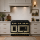 FORNO Ambassador Valente 48" 6.7 cu. ft. Gas Range, 8 Sealed Burners, Convection Oven in Black with Antique Brass Accents and Copper Rivet Trim, FFSGS6299-48CPBLK