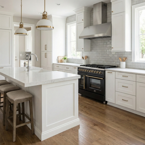 FORNO Galiano 48" 6.58 cu. ft. French Door Gas Range with 8 Sealed Burners and Griddle in Black with Antique Brass Accents, FFSGS6444-48BLK