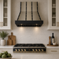 FORNO Ambassador Valente 36" 427 CFM Wall Mount Range Hood with 3 Speeds, LED Light in Fingerprint Resistant Black, Antique Brass and Copper Rivet Trim, FRHWM5099-36CPBLK