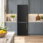 FORNO Custodia 23.4" 10.3 cu. ft. Left Swing Refrigerator with Bottom Freezer and Ice Maker in Black with Antique Brass Accents, FFFFD1766-24BLK-LS