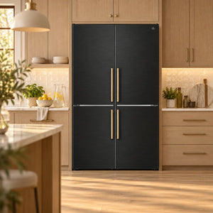 FORNO Custodia 46.8" 20.6 cu. ft. Refrigerator with Bottom Freezer and Ice Maker in Black with Antique Brass Accents, FFFFD1766-48BLK