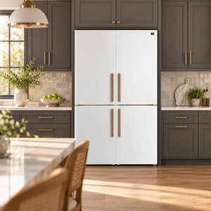 FORNO Custodia 46.8" 20.6 cu. ft. Refrigerator with Bottom Freezer and Ice Maker in White with Antique Brass Accents, FFFFD1766-48WHT