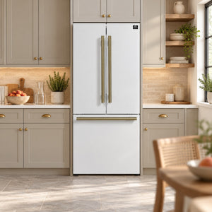 FORNO Espresso Gallipoli 30" 17.5 Cu. Ft. Refrigerator with Ice Maker in White with Antique Brass Handles, FFFFD1974-31WHT